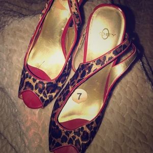 Leopard Print Red and Gold Heels